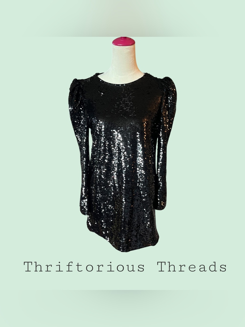 Black Sequin Long-Sleeve Mini Dress